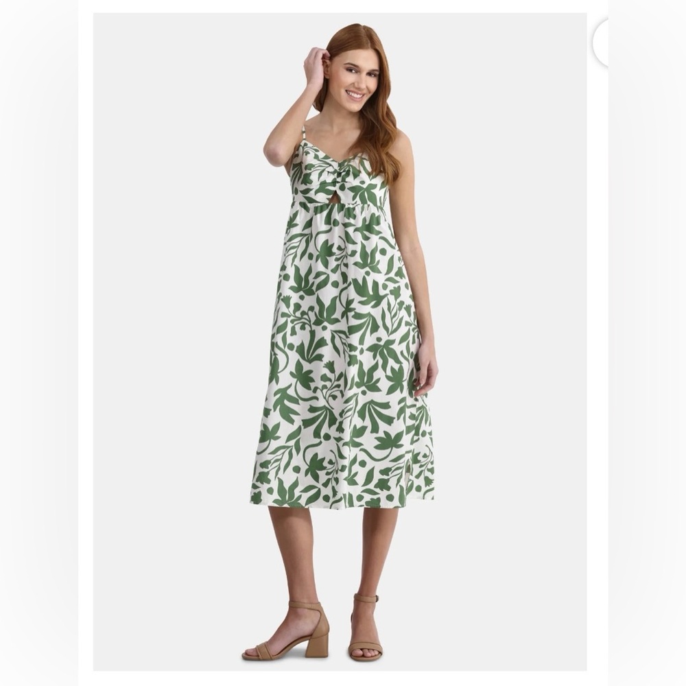 Green and White Floral Smocked Midi Dress